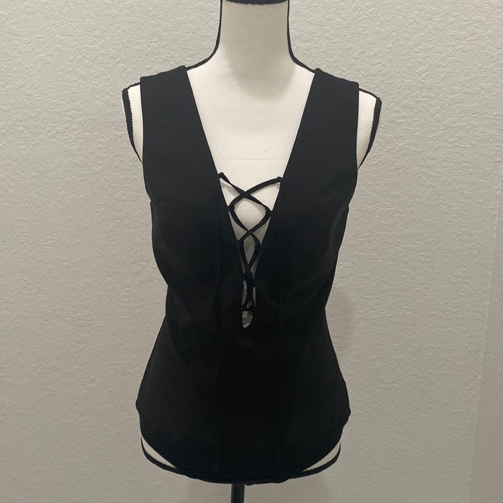 Bebe Black Deep V lace up Bodysuit